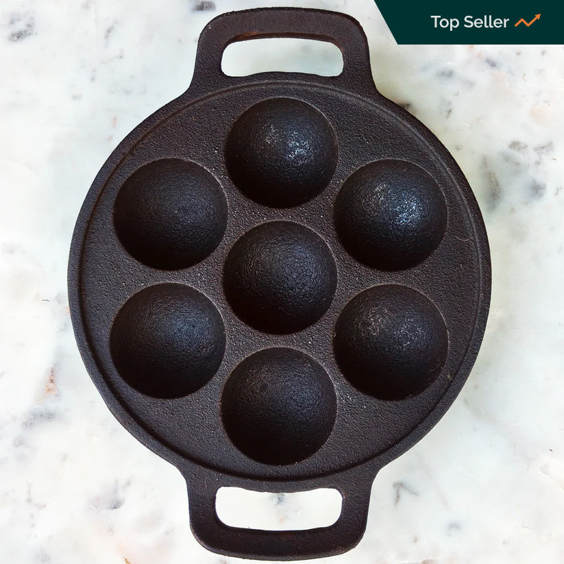 Seasoned Cast Iron Paniyaram Pan with Flat Base