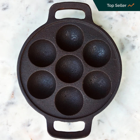 Seasoned Cast Iron Paniyaram Pan with Flat Base