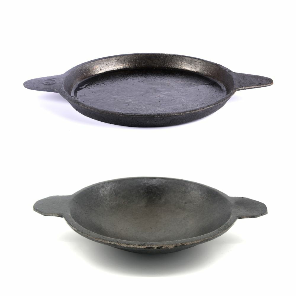 Seasoned  Cast Iron Fry Pan & Seasoned  Cast Iron Appa Kadai Combo - Essential Traditions by Kayal -   - International Shipping