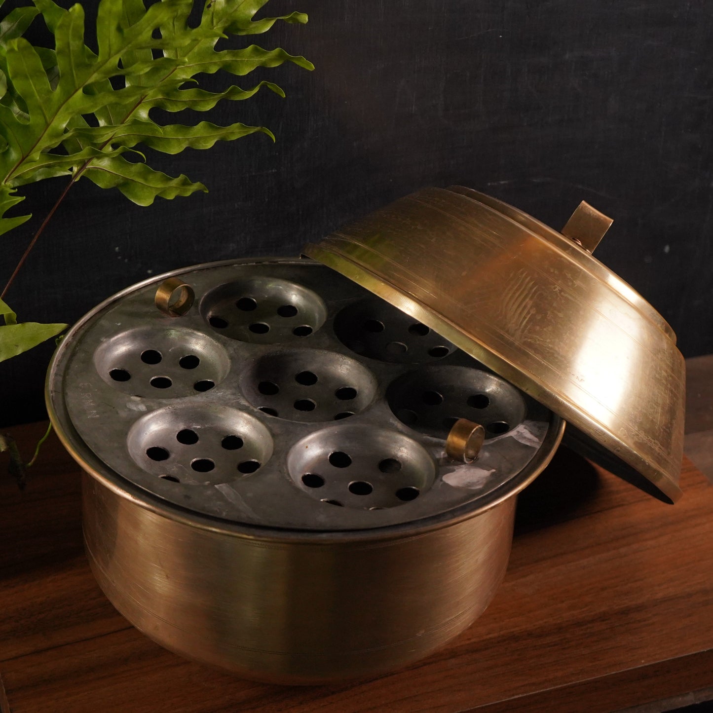 Antique Brass Idly Pot (Single Plate) - 7 Cavity