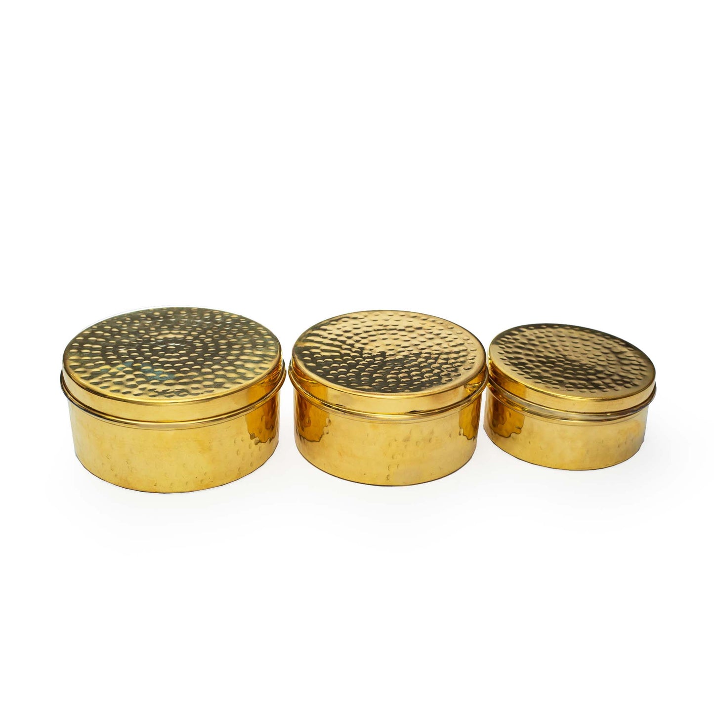 Brass Tiffin Box- Hammered Finish (Set of 3) - Essential Traditions by Kayal - - International Shipping