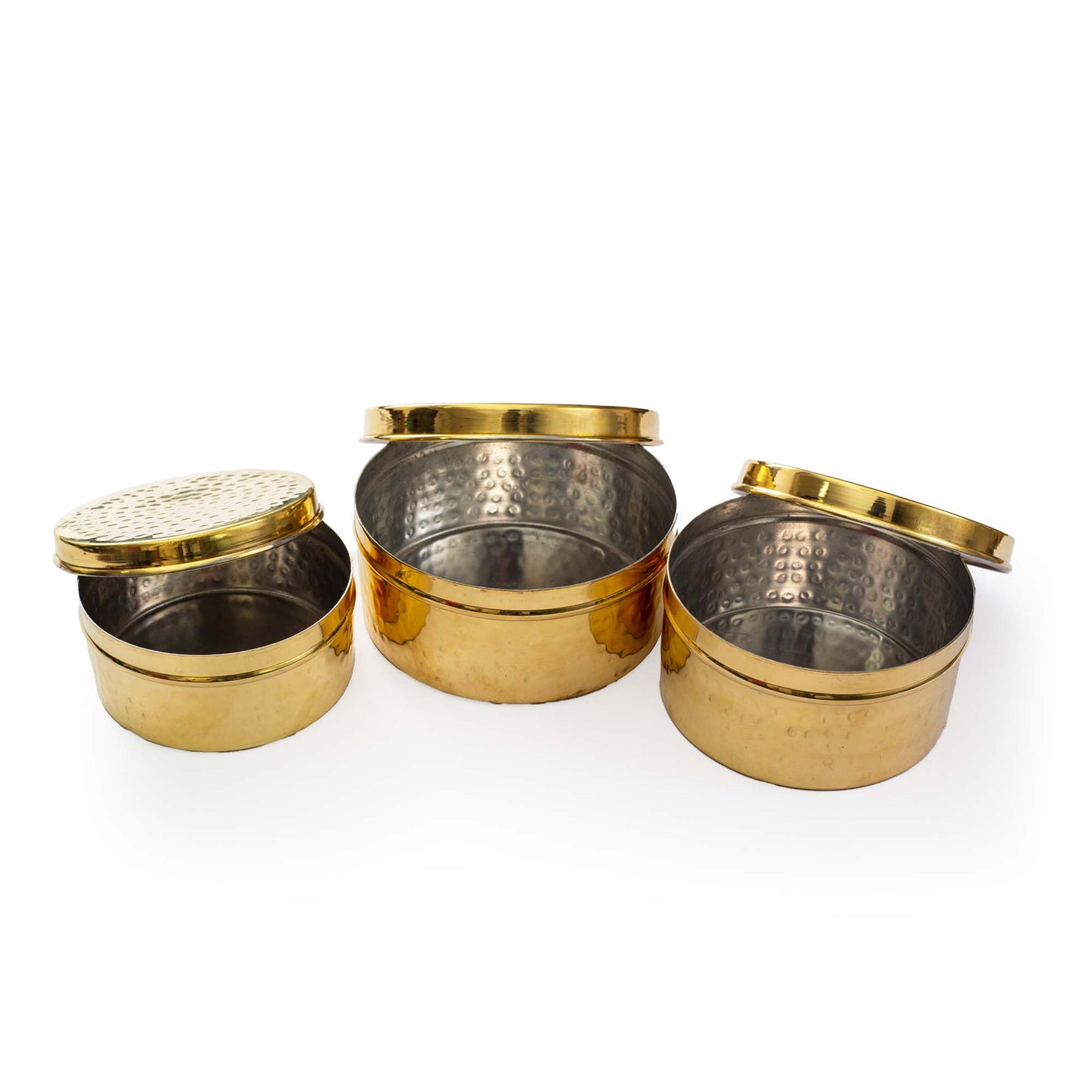 Brass Tiffin Box- Hammered Finish (Set of 3) - Essential Traditions by Kayal - - International Shipping
