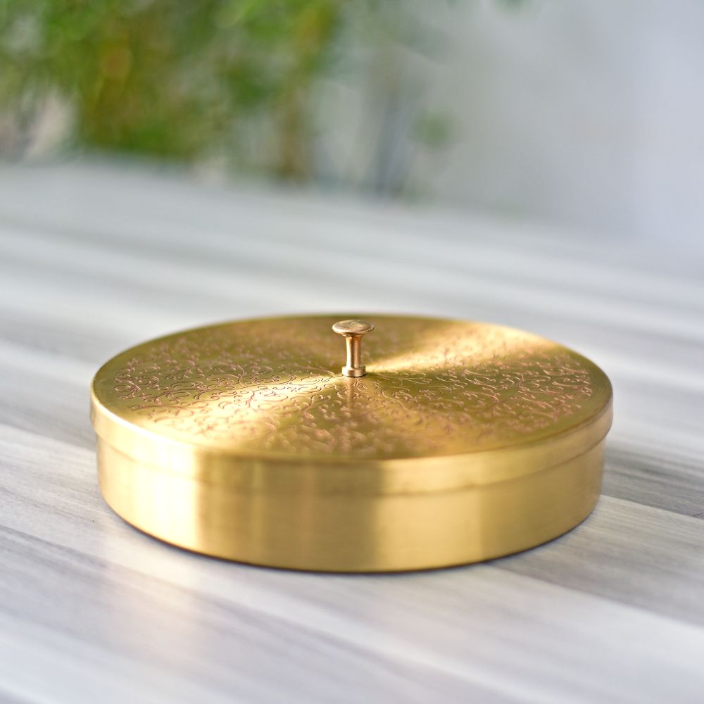 Brass Engraved Spice Box - Essential Traditions by Kayal - - International Shipping