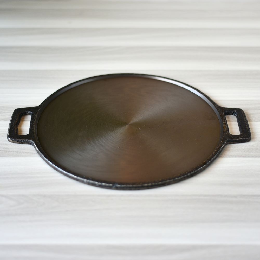 Seasoned Cast Iron Flat Dosa Tawa with Double Handle - Essential Traditions by Kayal - - International Shipping