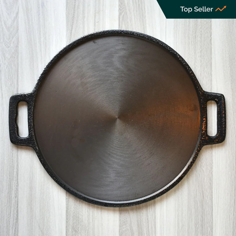 Seasoned Cast Iron Flat Dosa Tawa with Double Handle