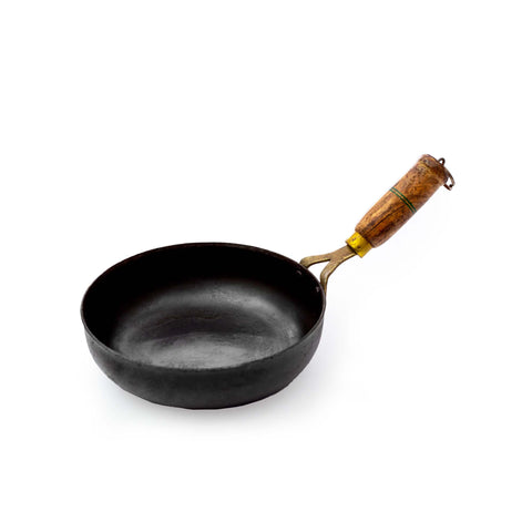 Seasoned Iron Flat Kadai with Wooden Handle