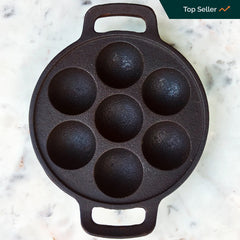 Seasoned Cast Iron Paniyaram Pan with Flat Base