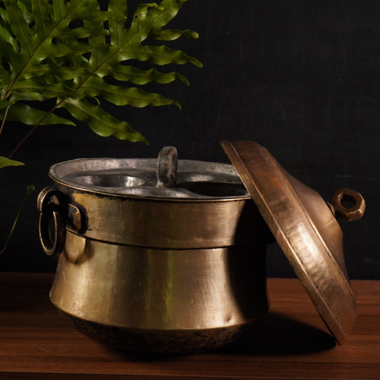 Antique Brass Idly Pot (Double Plate) - 7 Cavity