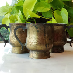 Antique Brass Coffee Mug with Silver Coating - Set of 3