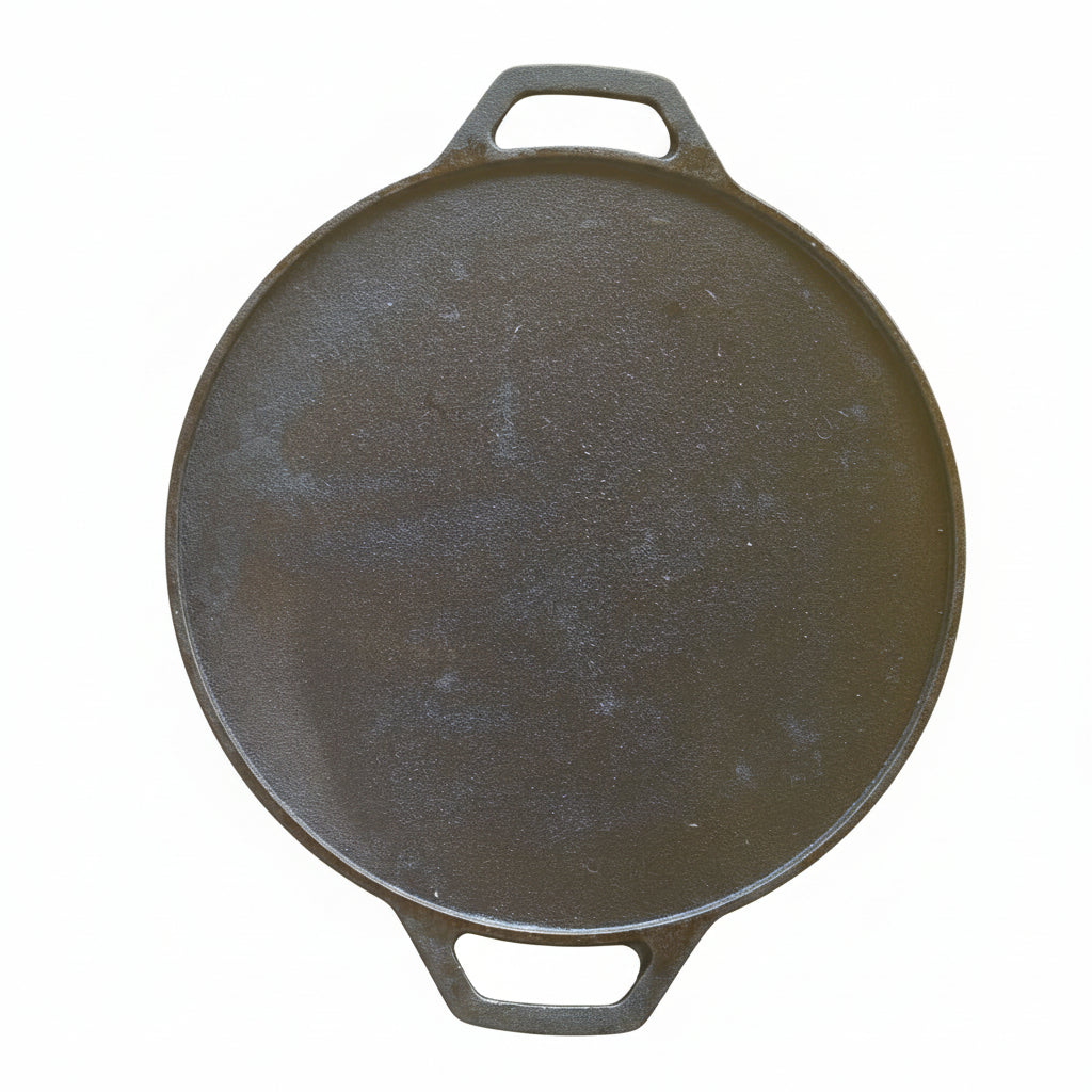 Seasoned Cast Iron Flat Dosa Tawa with Double Handle - Handcrafted