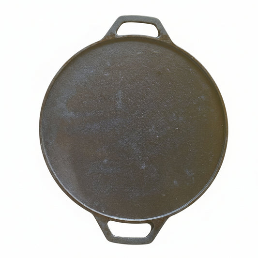 Seasoned Cast Iron Flat Dosa Tawa with Double Handle - Handcrafted