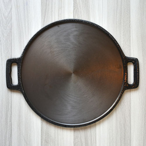 Seasoned Cast Iron Flat Dosa Tawa with Double Handle