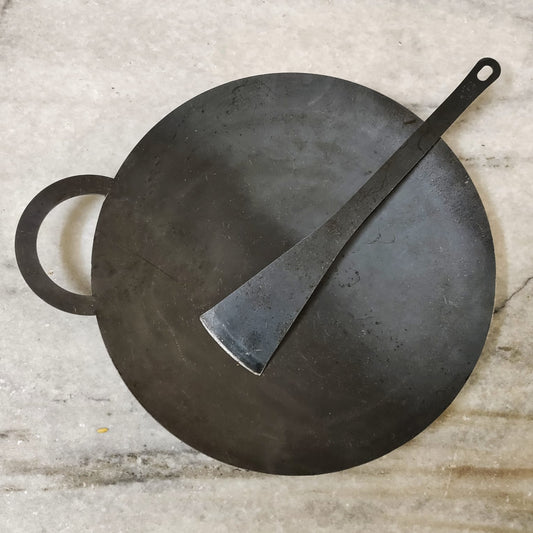 Iron Dosa Tawa Deep with Turner - Seasoned and Ready to Use - Essential Traditions by Kayal -   - International Shipping