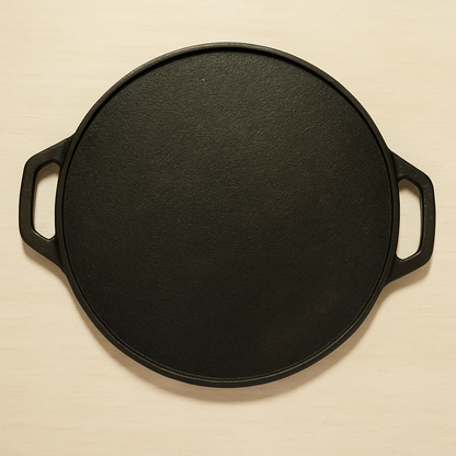 Seasoned Cast Iron Flat Dosa Tawa with Double Handle - Handcrafted