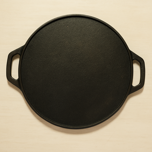 Seasoned Cast Iron Flat Dosa Tawa with Double Handle - Handcrafted