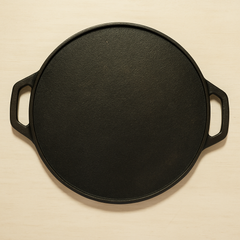 Seasoned Cast Iron Flat Dosa Tawa with Double Handle - Handcrafted