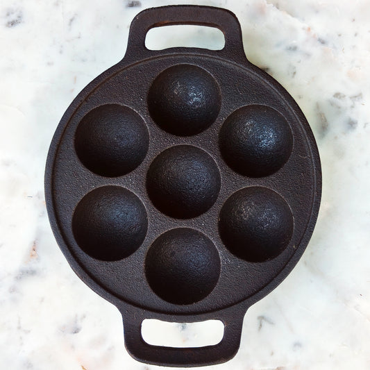 Seasoned Cast Iron Paniyaram Pan with Flat Base