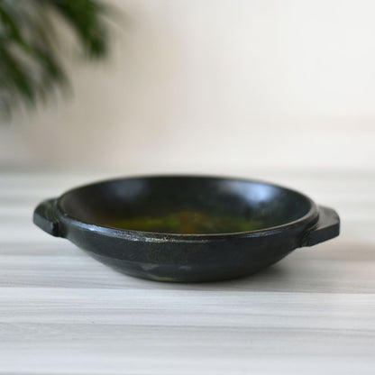 Seasoned Soapstone Shallow Kadai - Essential Traditions by Kayal -   - International Shipping